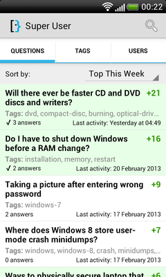 Questions list view